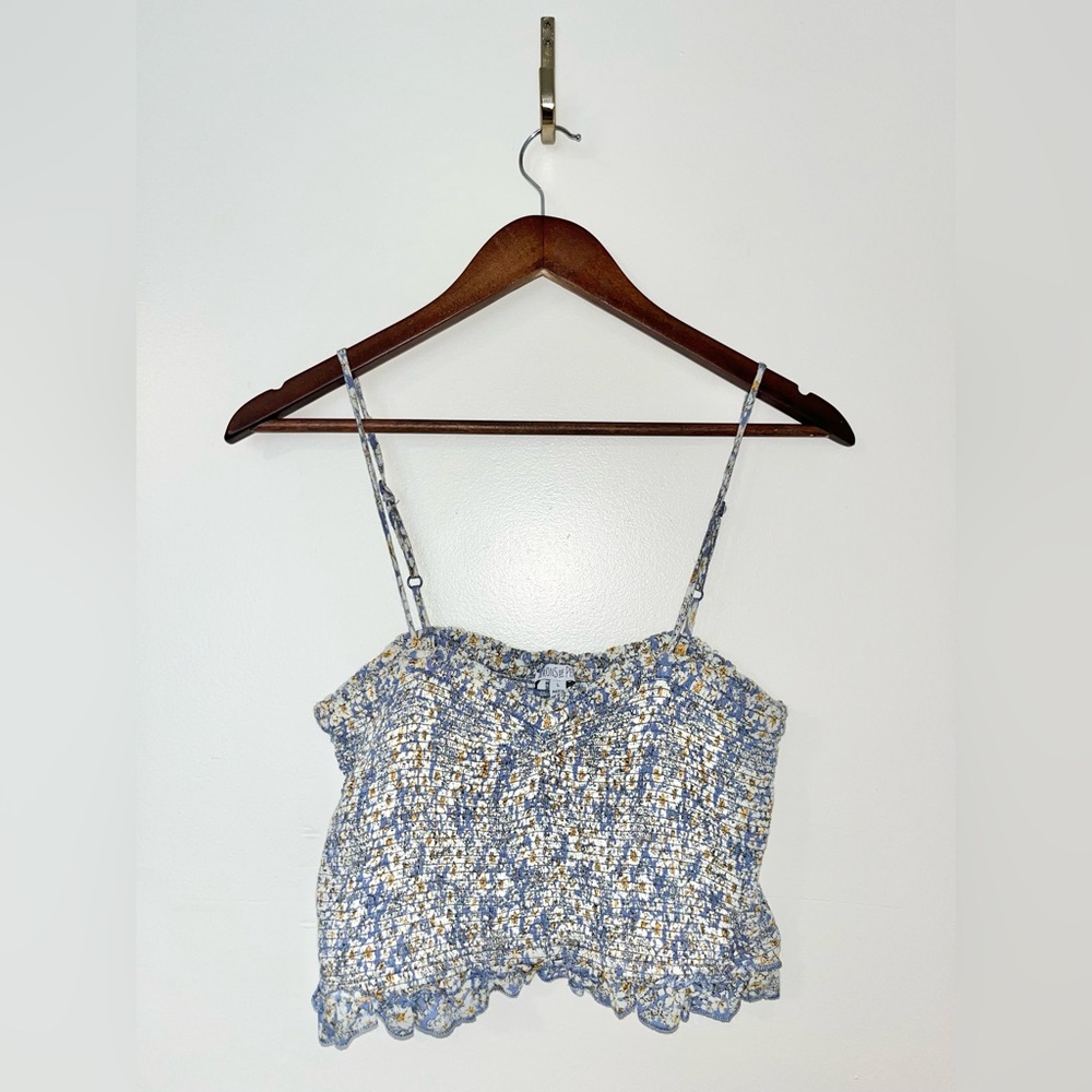 PATRONS OF PEACE Cropped Floral Smocked Ruffle Tank Top | Large